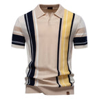 Men's Classic Polo Shirt with Vertical Stripe Panel Design