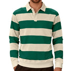 Men's Rugby Stripe Long Sleeve Polo Shirt