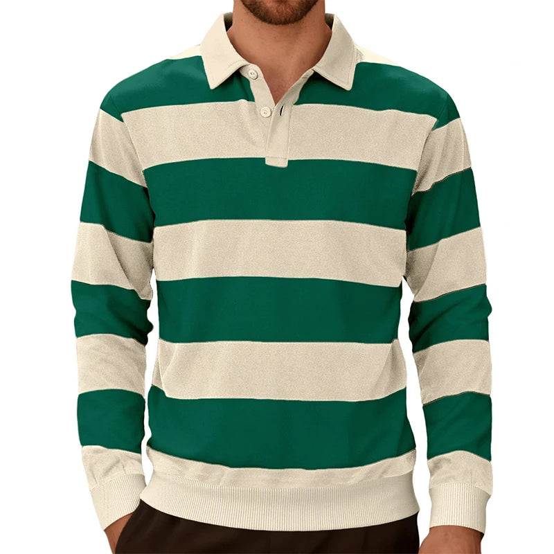 Men's Rugby Stripe Long Sleeve Polo Shirt