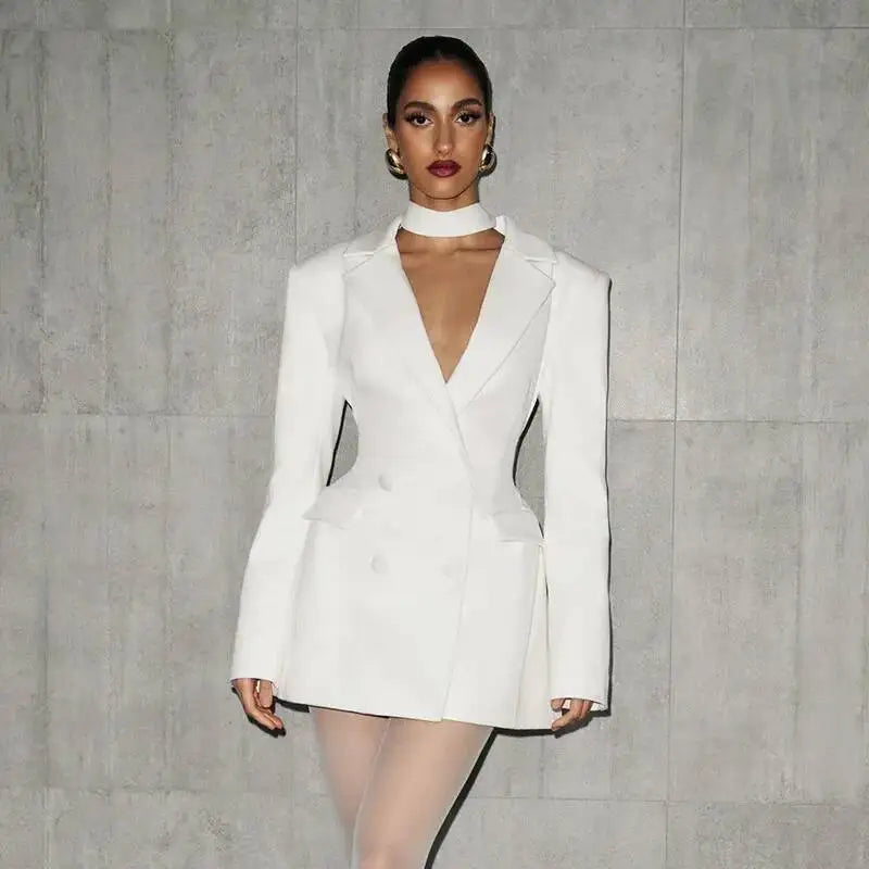 Women's Blazer Mini Dress With Choker Collar