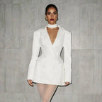 Women's Blazer Mini Dress With Choker Collar