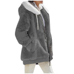 Women's Fleece Zip Up Teddy Coat – Hooded Plush Jacket for Cold Weather with Pockets