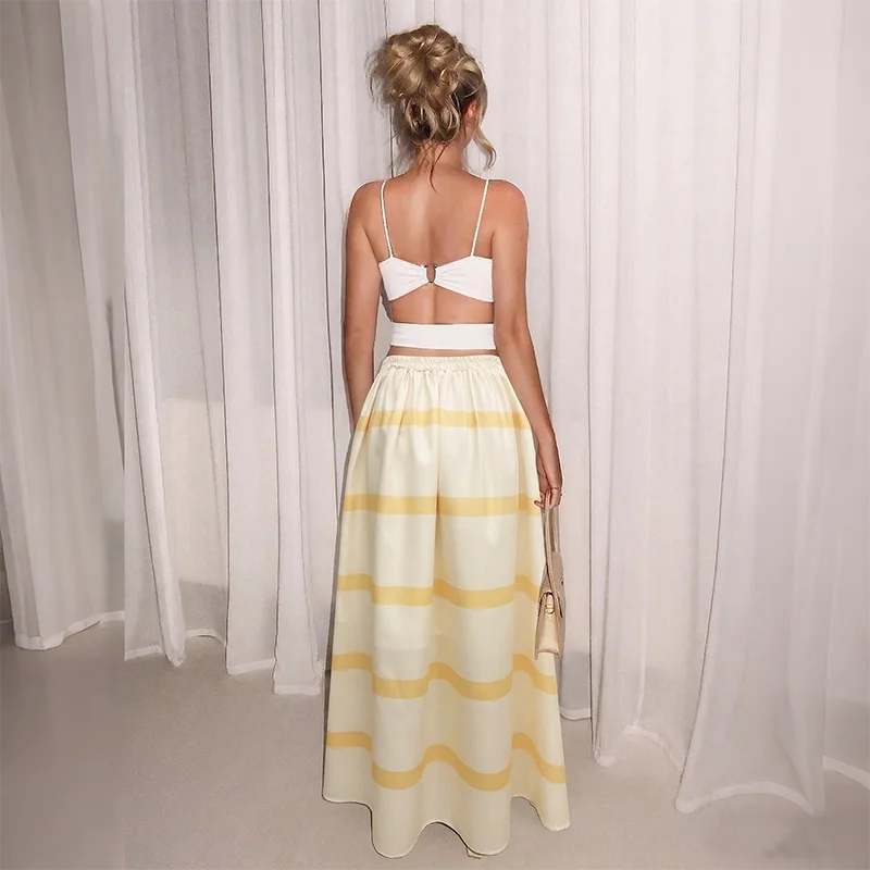 Women's Stripe Pattern High Rise Maxi Skirt