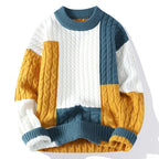 Men's Patchwork Knit Jumper with Cable Knit Panels