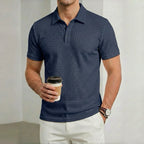 Men's Textured Short Sleeve Polo Shirt with Button Placket