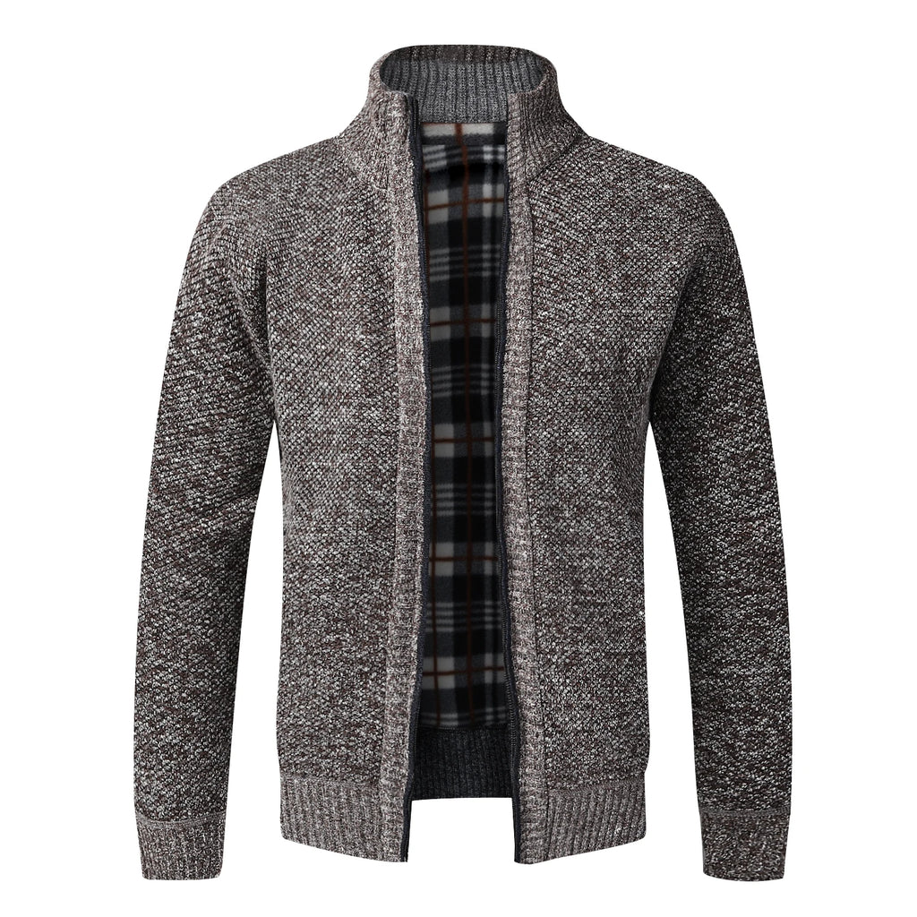 Men's Stand Neck Sweater Zip Front Jacket With Pockets