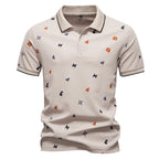 Men's Button Polo Shirt with Small Printed Pattern