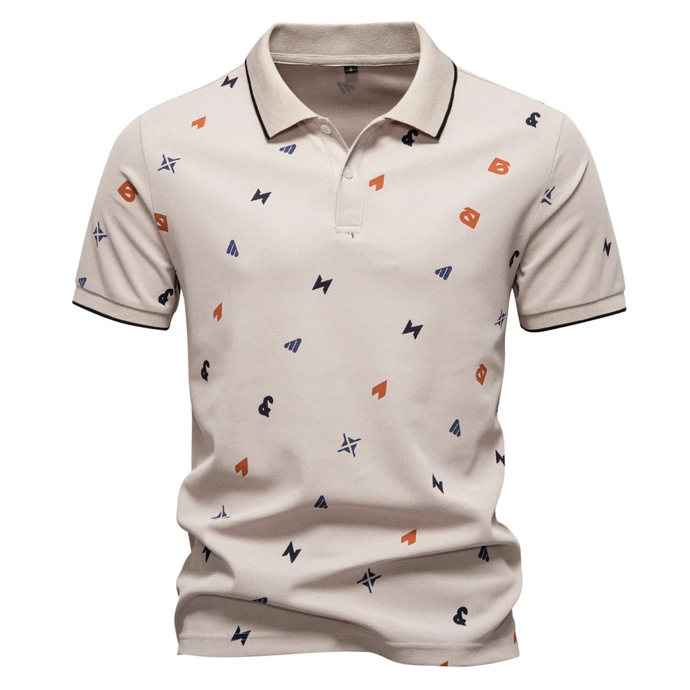 Men's Button Polo Shirt with Small Printed Pattern