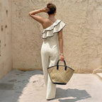 One Shoulder Ruffle Belted Jumpsuit