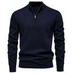Men's Quarter Zip Knitted Jumper with Stand Collar Ribbed Cuffs