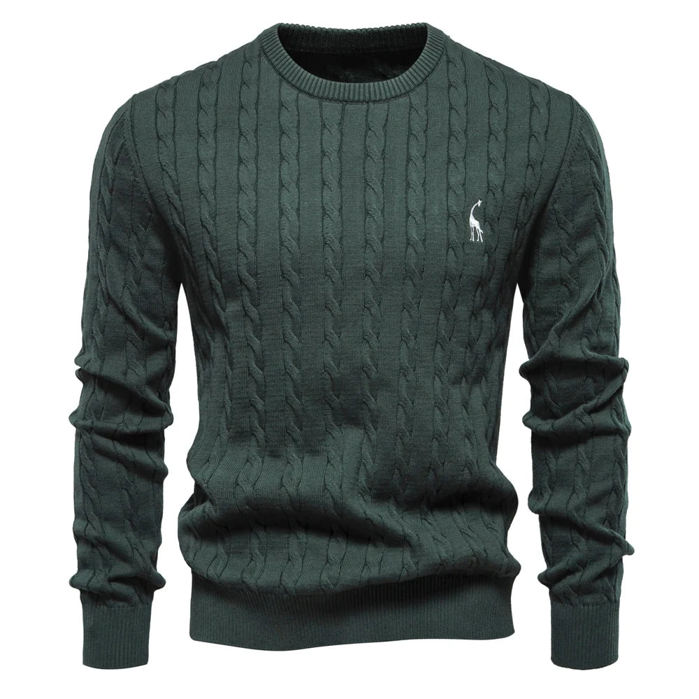 Men's Cable Pattern Sweater Ribbed Hem Crewneck Pullover