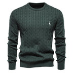Men's Cable Pattern Sweater Ribbed Hem Crewneck Pullover