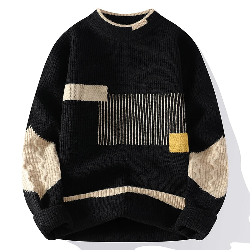 Men's Colour Block Knit Jumper with Geometric Pattern