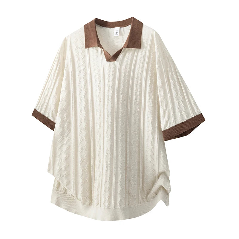 Cable Pattern Short Sleeve Polo Top