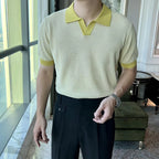 Mens Contrast Collar Knit Polo Shirt