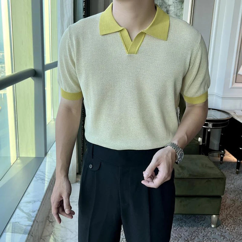 Mens Contrast Collar Knit Polo Shirt
