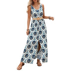 Women's Belted Printed Maxi Dress