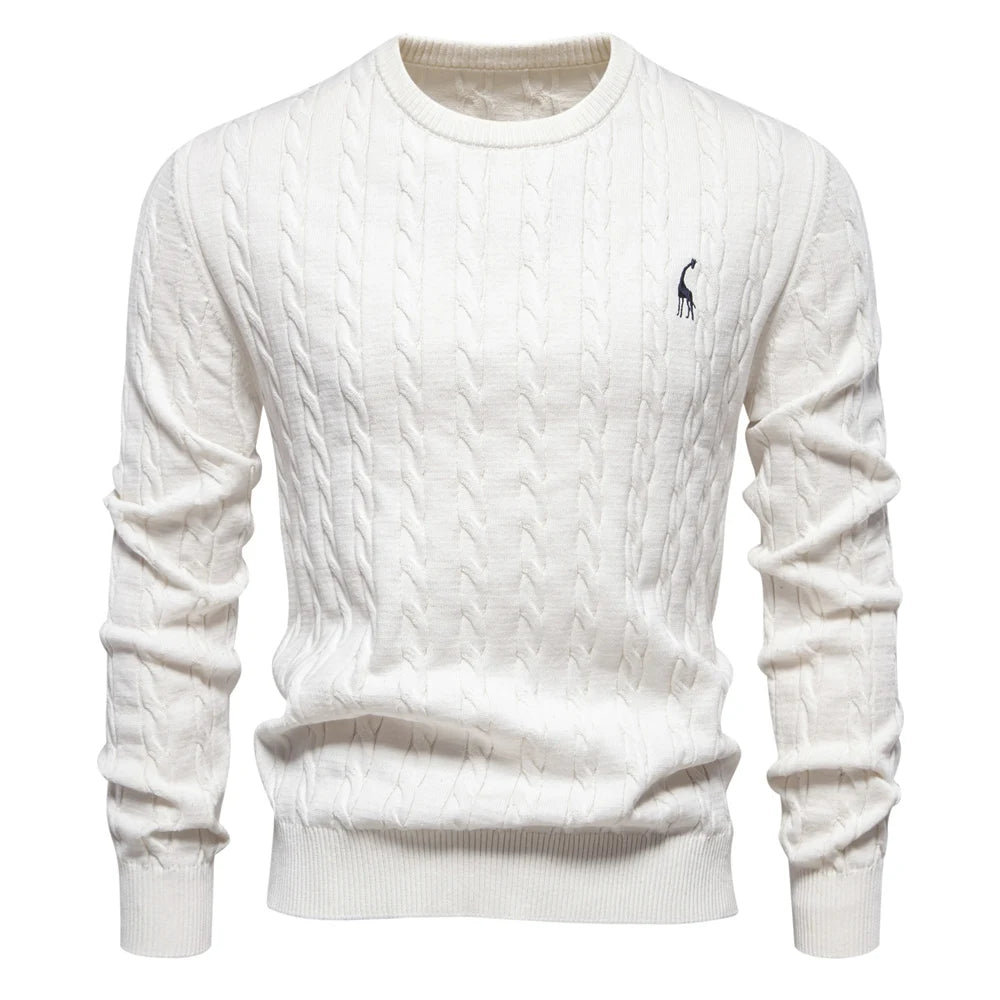 Men's Cable Pattern Sweater Ribbed Hem Crewneck Pullover