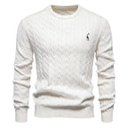 Men's Cable Pattern Sweater Ribbed Hem Crewneck Pullover