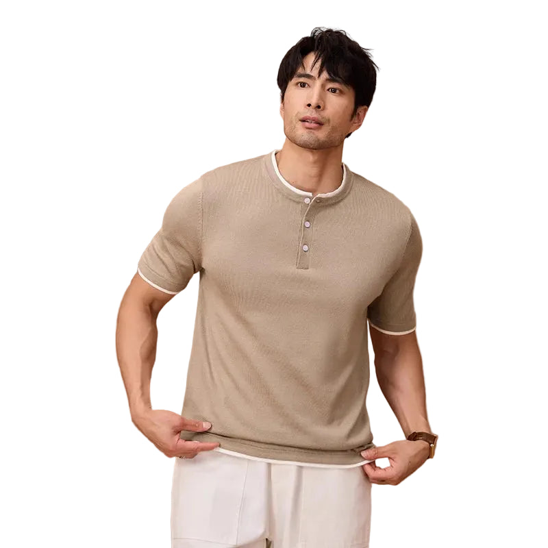 Mens Button Neck Pullover Tee