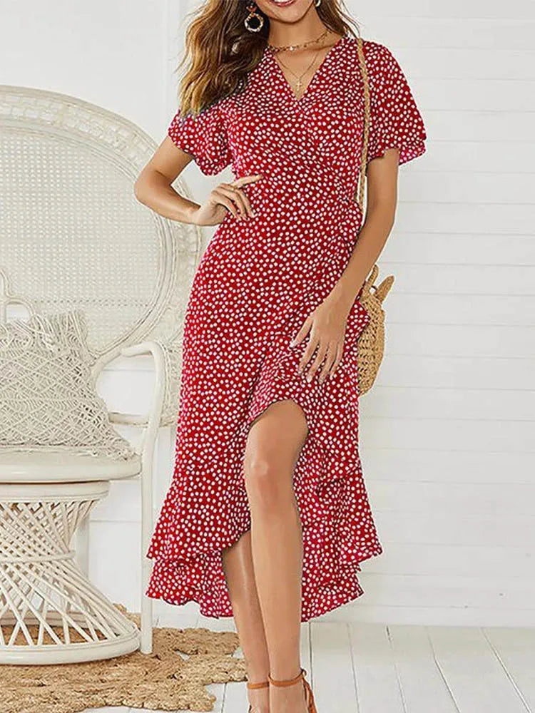 Printed Tie Waist Midi Dress