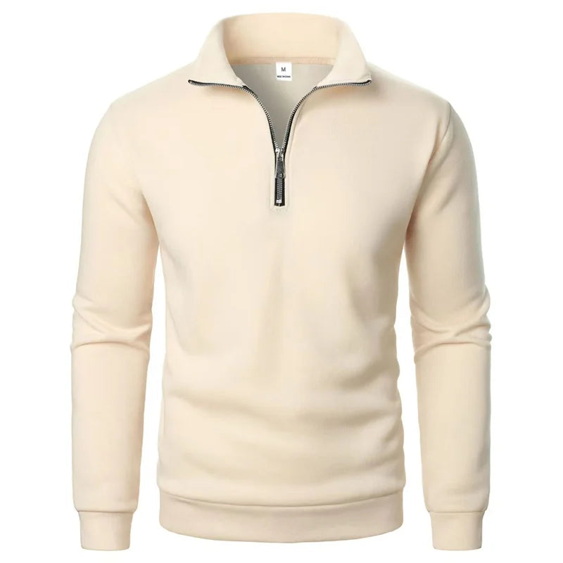 Men's Zip Neck Jumper with Ribbed Cuffs