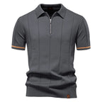 Men's Collared Short Sleeve Polo Shirt with Quarter Zip Closure