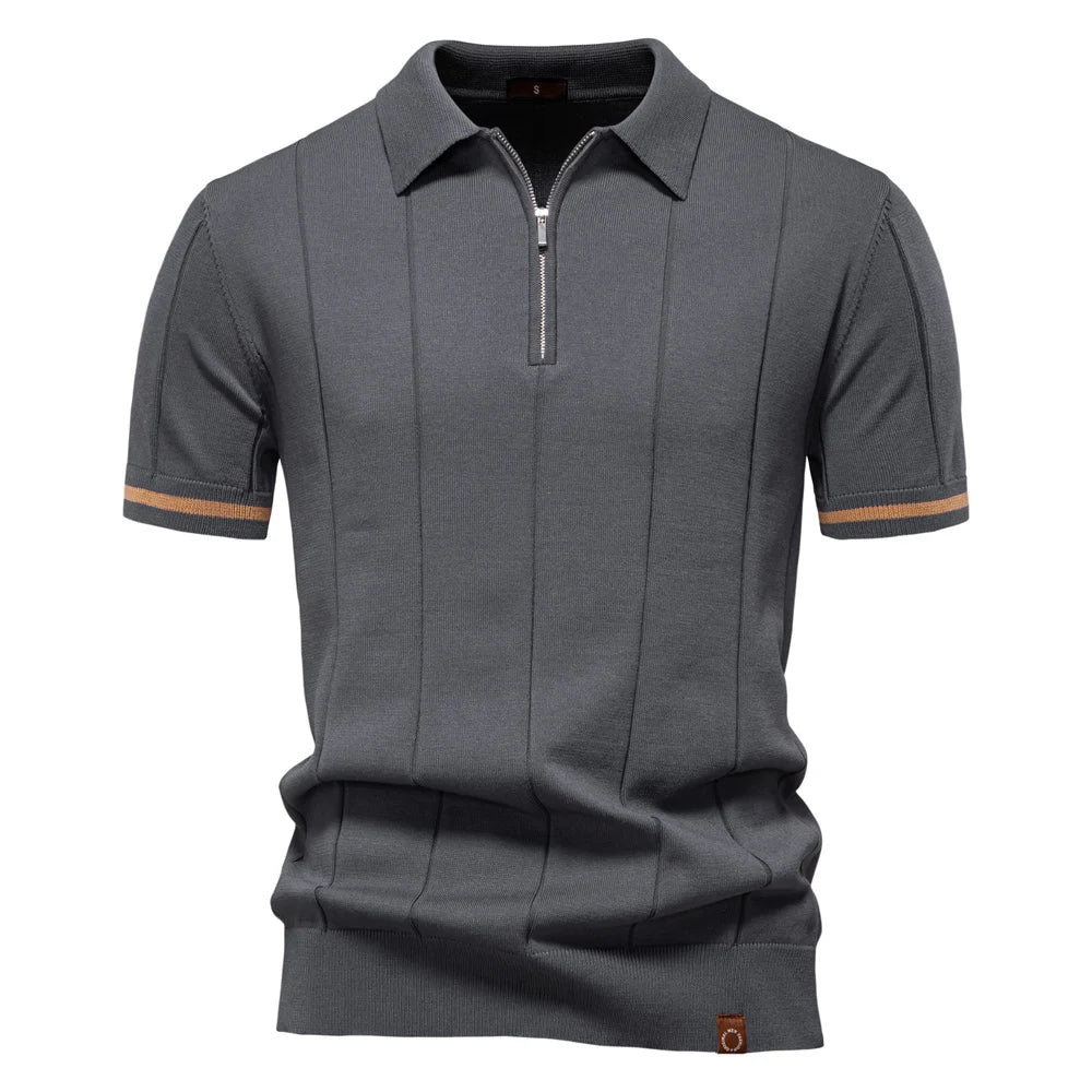 Men's Collared Short Sleeve Polo Shirt with Quarter Zip Closure