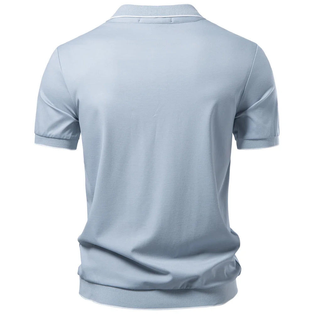 Men's Classic Short Sleeve Polo Shirt with Button Placket and Collar