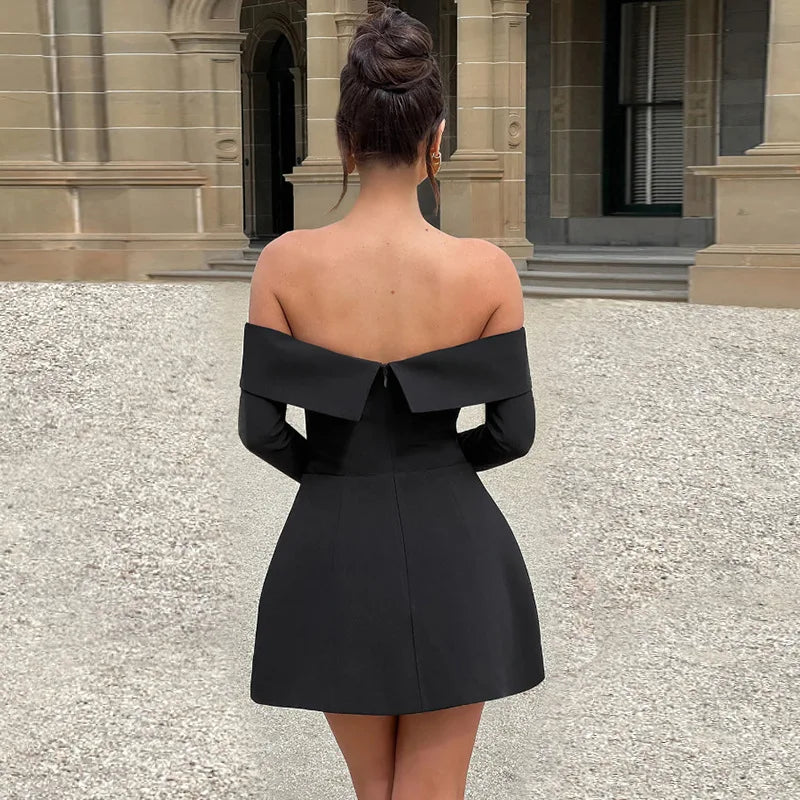 Long Sleeve Off Shoulder Skater Mini Dress