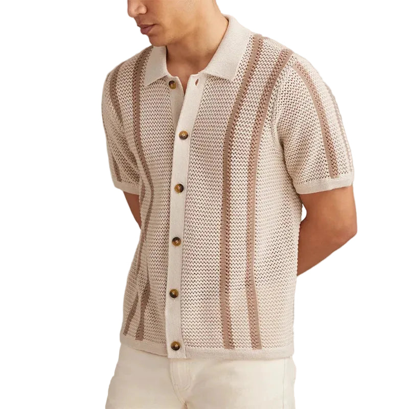 Collared Button Front Stripe Shirt Men