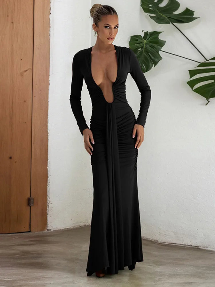 Front Ruched Maxi Dress Women