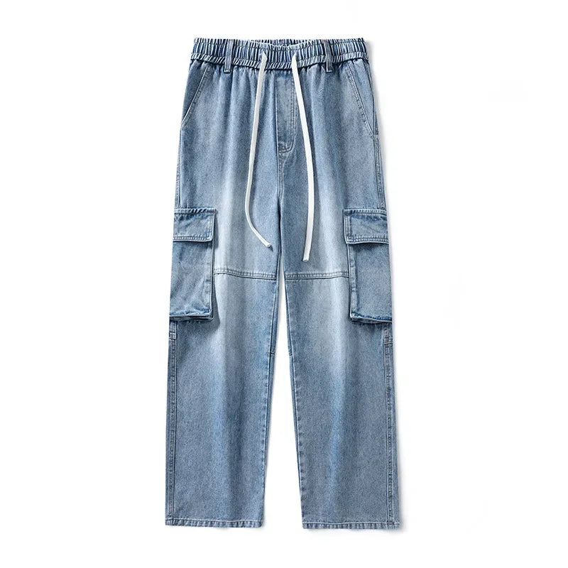 Baggy Cargo Denim Pants With Drawstring
