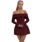 Long Sleeve Off Shoulder Skater Mini Dress