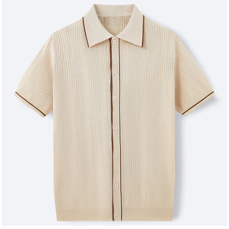 Ribbed Button Polo Shirt Men