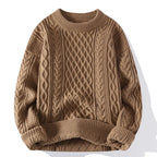 Men's Cable Knit Jumper with Crew Neck and Ribbed Trims