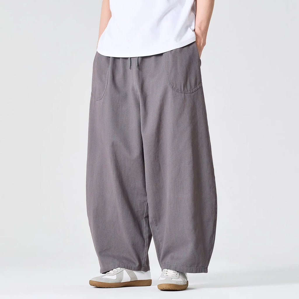 Men's Loose Fit Drawstring Wide Leg Straight Hem Pants