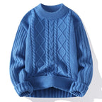 Men's Cable Knit Jumper with Textured Diamond Pattern and Ribbed Trims