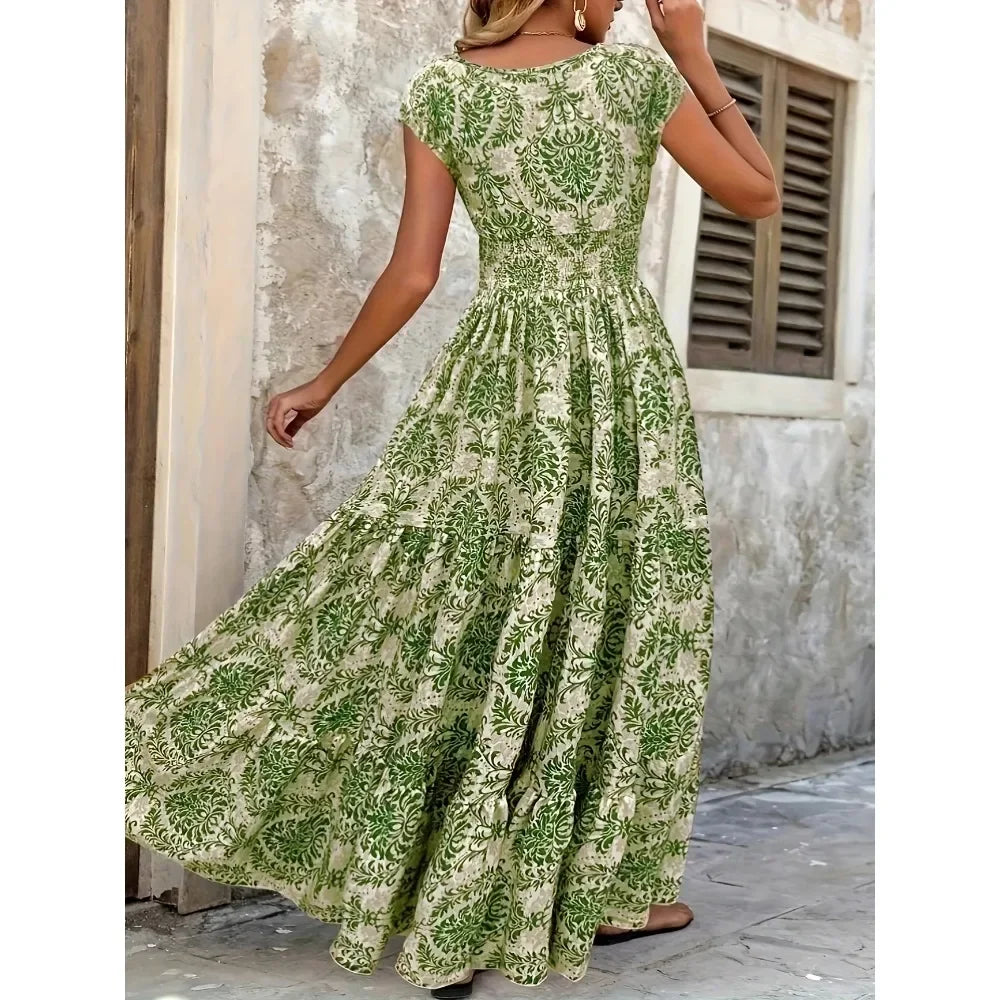 Flared Printed Long Dress Women