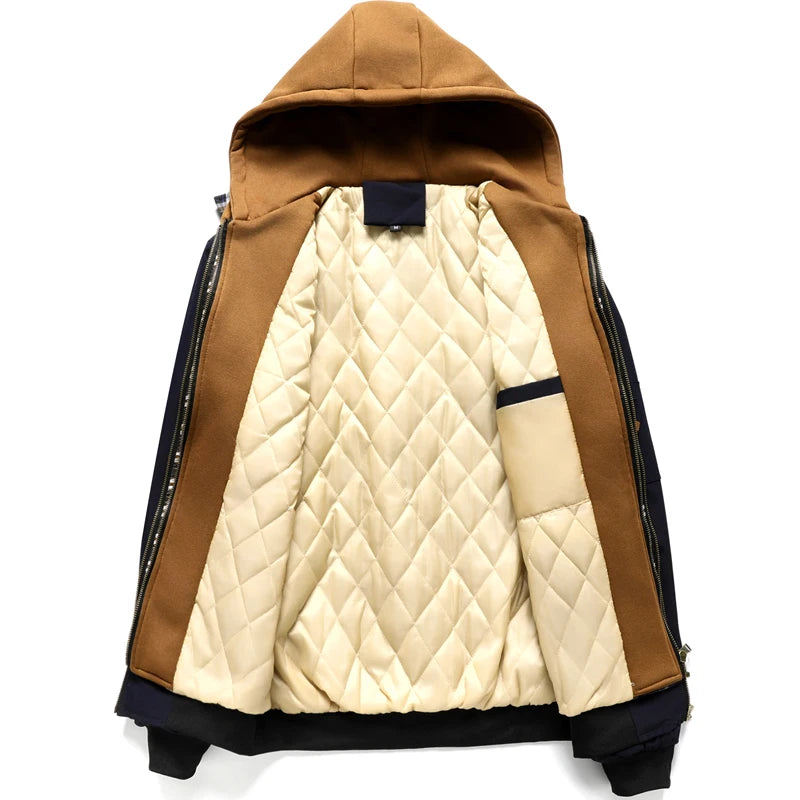 Men's Hooded Bomber Jacket – Full Zip Long Sleeve Jacket with Drawstring Hood