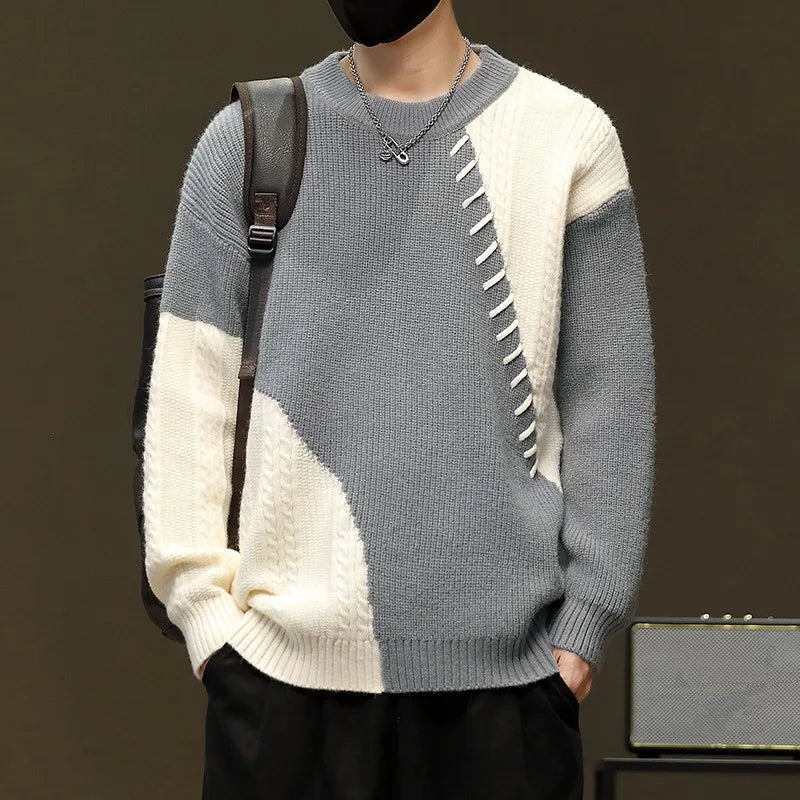 Men's Colour Block Knit Jumper with Textured Detail