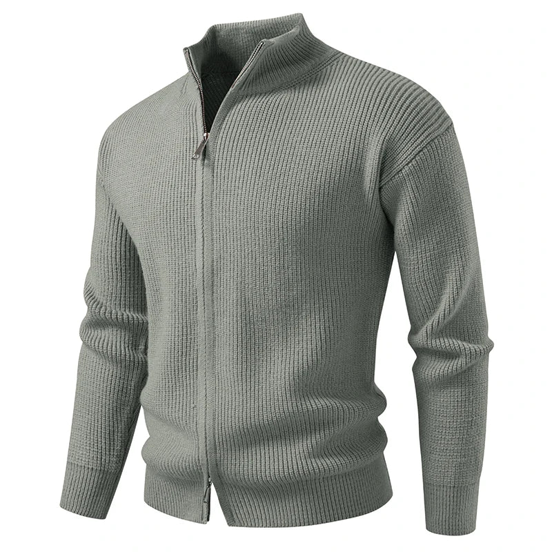 Men's Quarter Zip Knit Jumper with Ribbed Hem