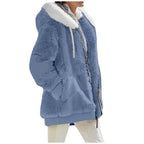 Women's Fleece Zip Up Teddy Coat – Hooded Plush Jacket for Cold Weather with Pockets