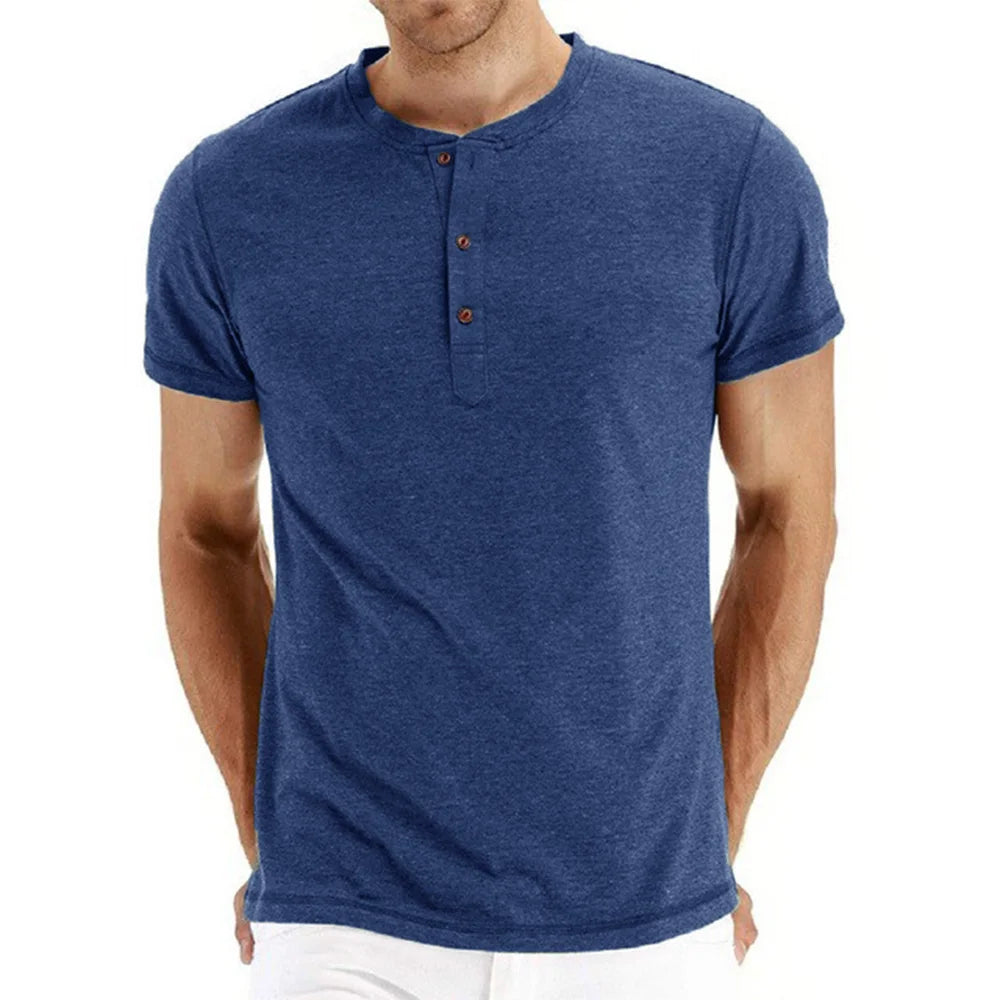 Button Placket Crew Neck Tee Shirt