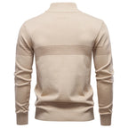 Men's Knitted Quarter-Zip Jumper with High Collar and Horizontal Striped Detail