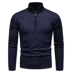 Men's Diamond Knit Sweater Quarter Zip Stand Collar