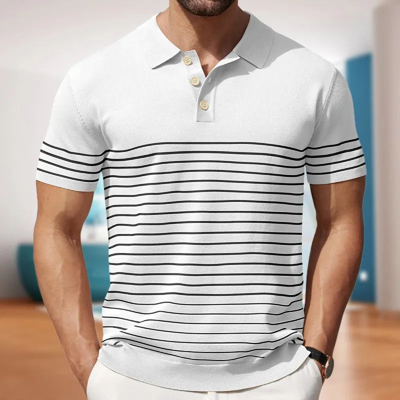 Fine Stripe Short Sleeve Polo Shirt