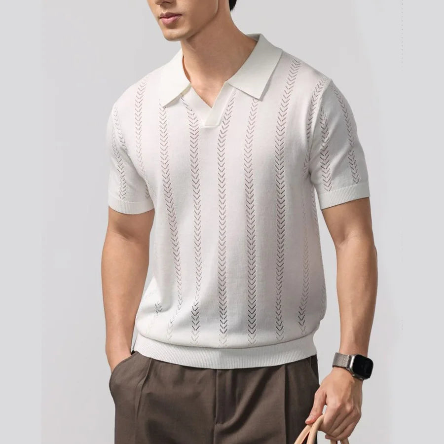 Vertical Pattern Buttonless Polo Top Men