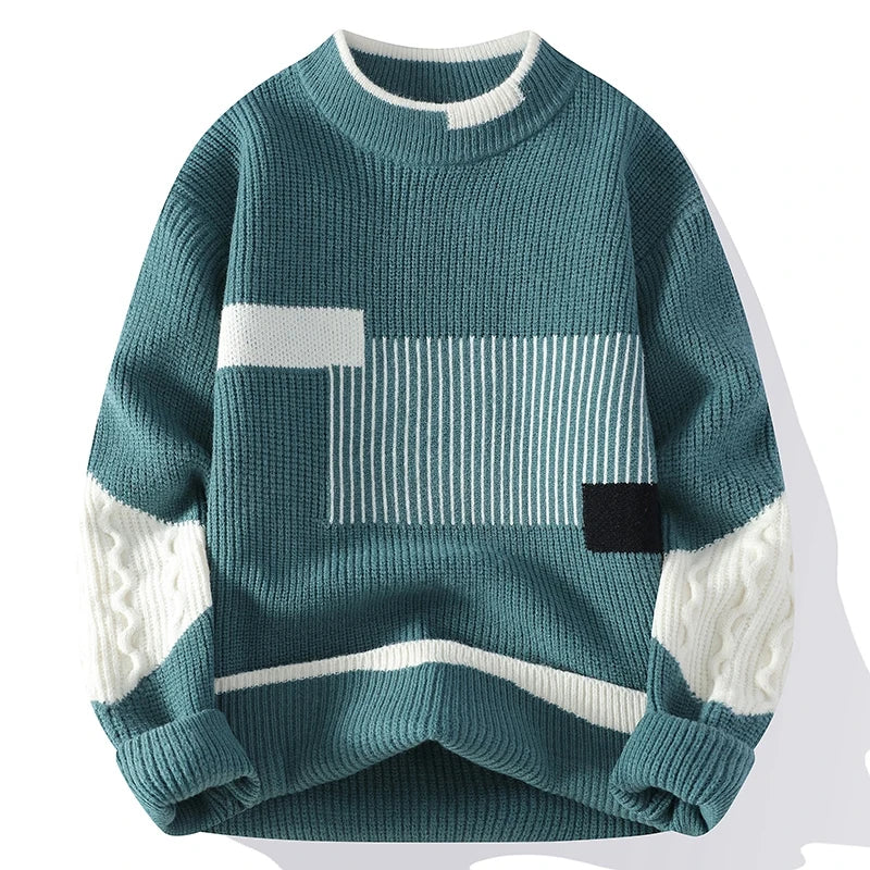 Men's Colour Block Knit Jumper with Geometric Pattern
