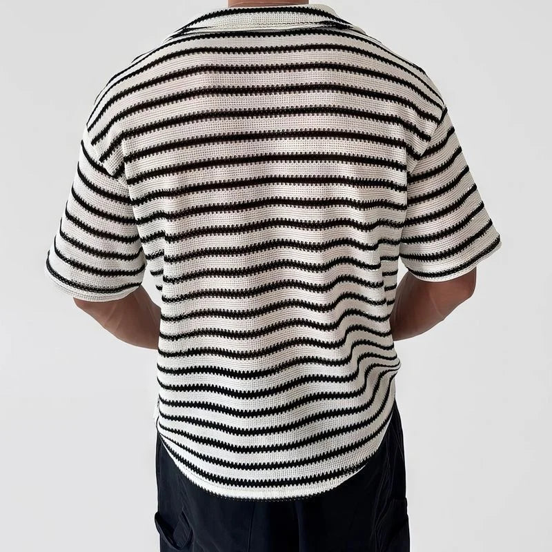 Mens Striped Camp Collar Top Shirt